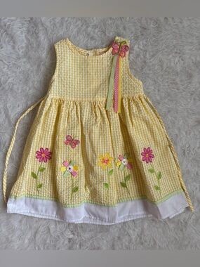 Jenny & Me Y2K Yellow Gingham Floral Appliqué Girls' Casual Dress